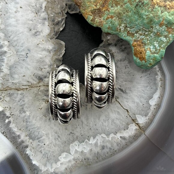 Priscilla Apache Native American Sterling Half-Moon Post Earrings For Women - Picture 2 of 10